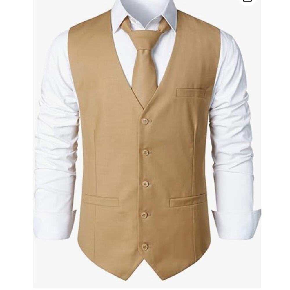 ZEROYAA Men's Beige Dress Vest - XL - New with Tags